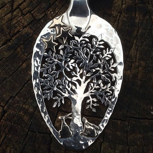 Starry Night Oak Tree of Life Cut Spoon Pendant