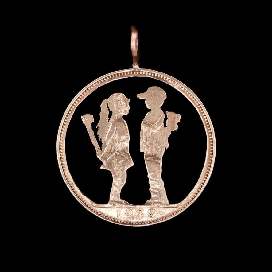 Banksy-inspired Boy Meets Girl - Coin Pendant