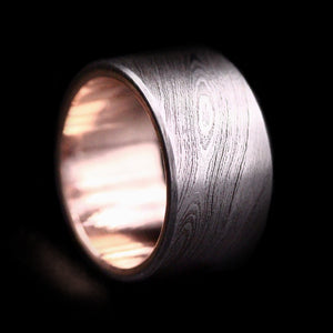 Damascus  Steel Ring with Copper Insert