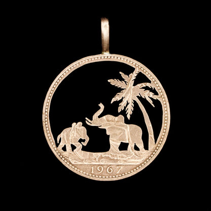 Elephants in Paradise Cut Coin Pendant