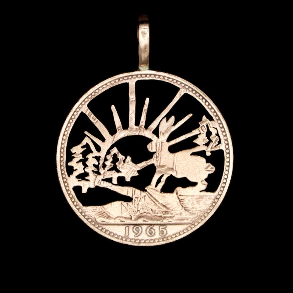 Hare and the Sunset Cut Coin Pendant