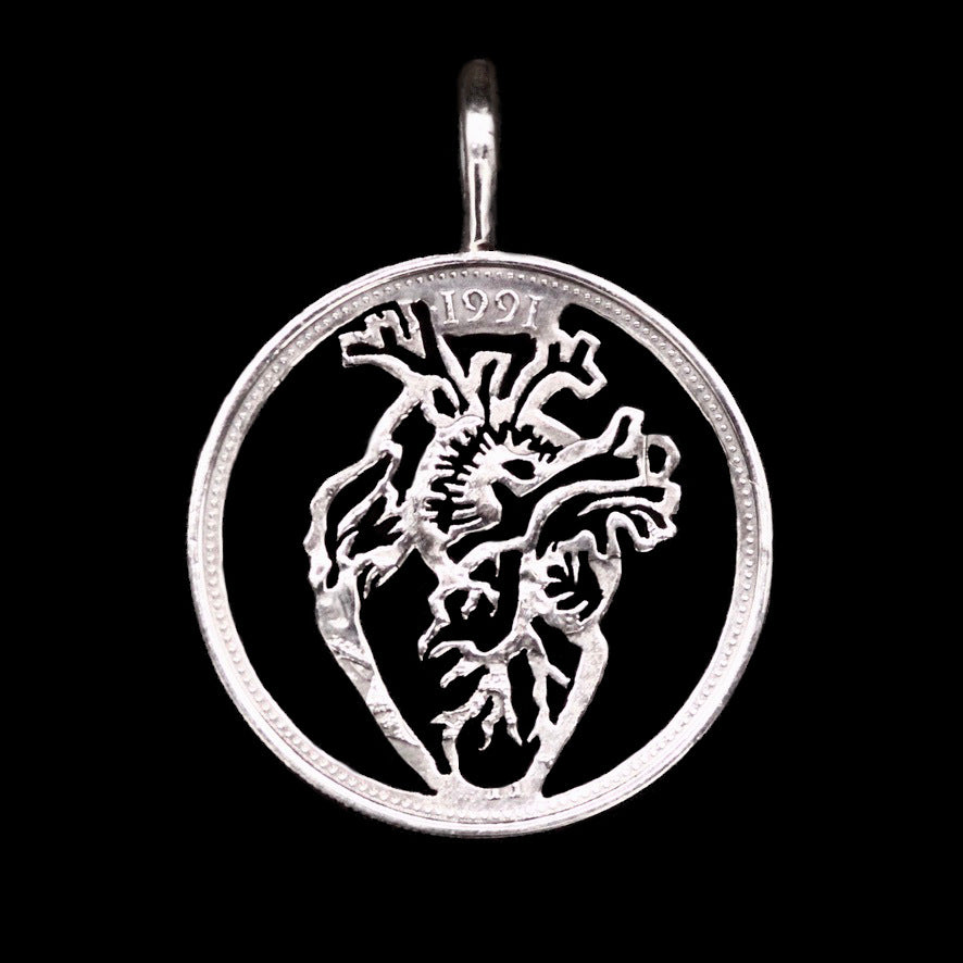 Human Heart Cut Coin Pendant