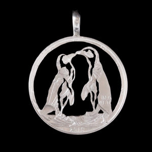 Love Penguins Cut Coin Pendant