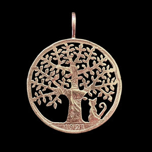 Oak Tree of Life with Cat Cut Coin Pendant