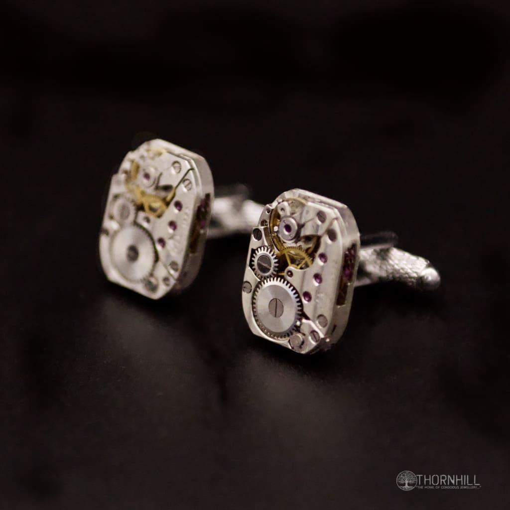 Watch mechanism Cufflinks (18mm and silver in colour) - Coin Cufflinks