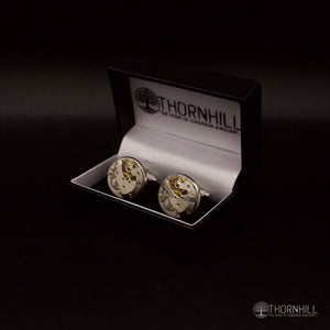 Watch mechanism Cufflinks (20mm round and silver in colour) - Coin Cufflinks