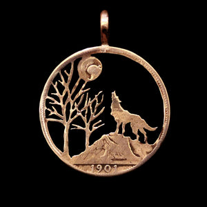 Winter Howl Cut Coin Pendant